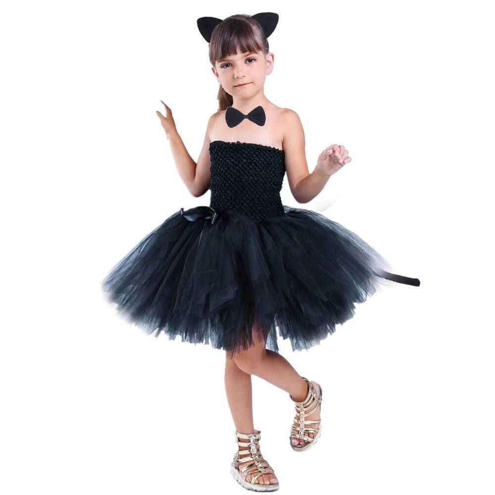 Baby Clothing Girls - Vestido Tutu de Gato Preto Fofo